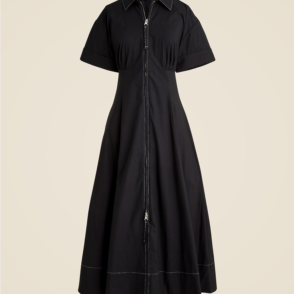 J. Crew Black Short-Sleeve Zip-Front Midi Shirt-Dress - Picture 2 of 10